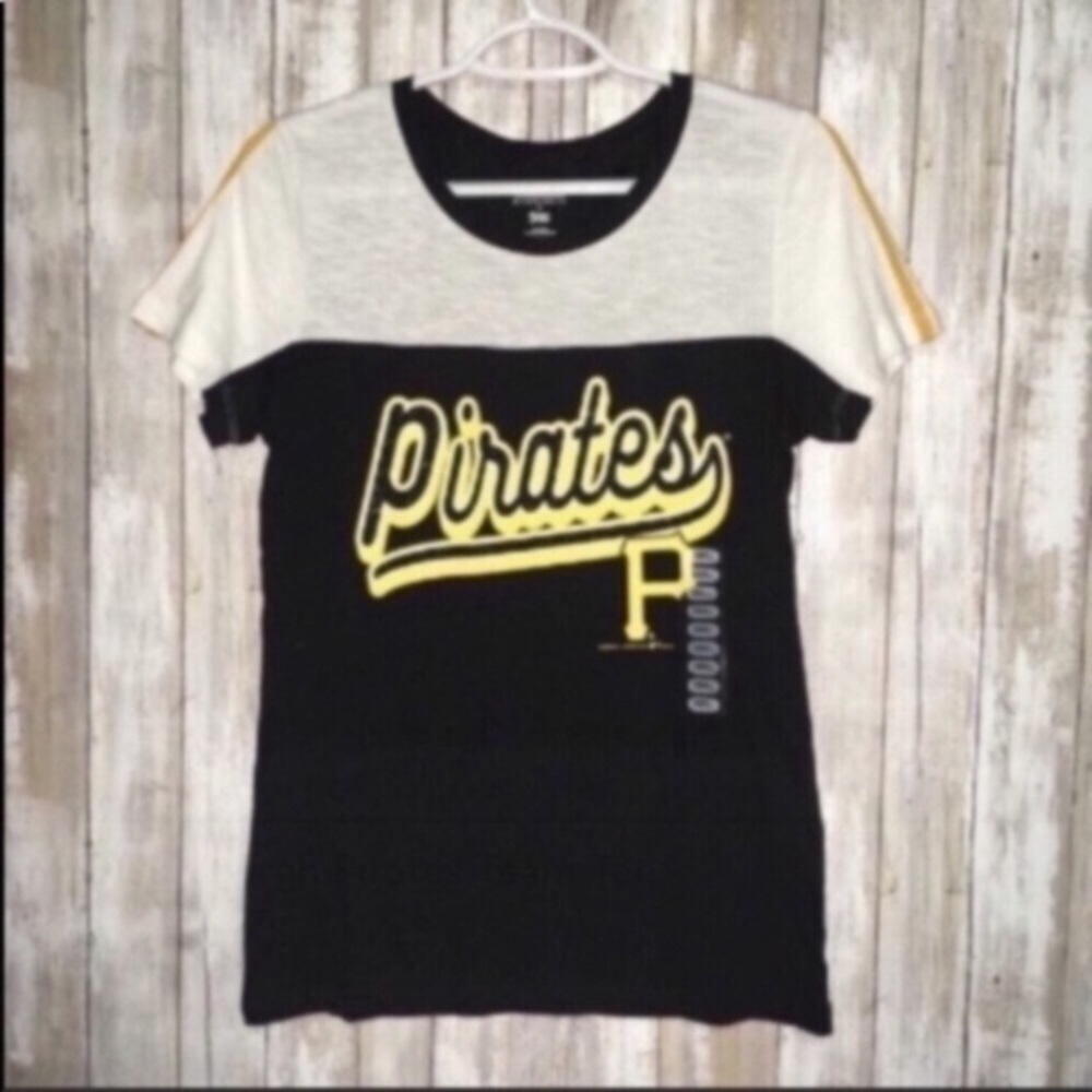 Pittsburgh Pirates Colorblock Tee Womens S NWT Black Gold MLB Shirt - Picture 7 of 7